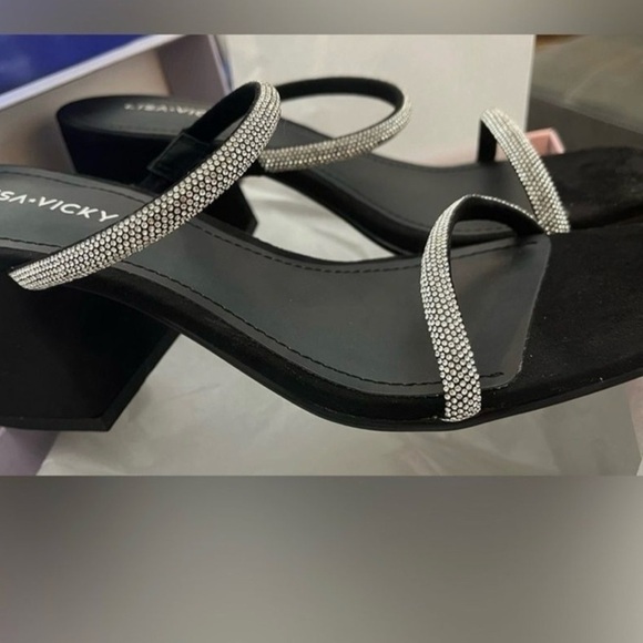 Lisa Vicky Mood Pavé Block Heel Slide Sandal in Black Hotfix 
NIB SIZE 9 - Picture 4 of 8